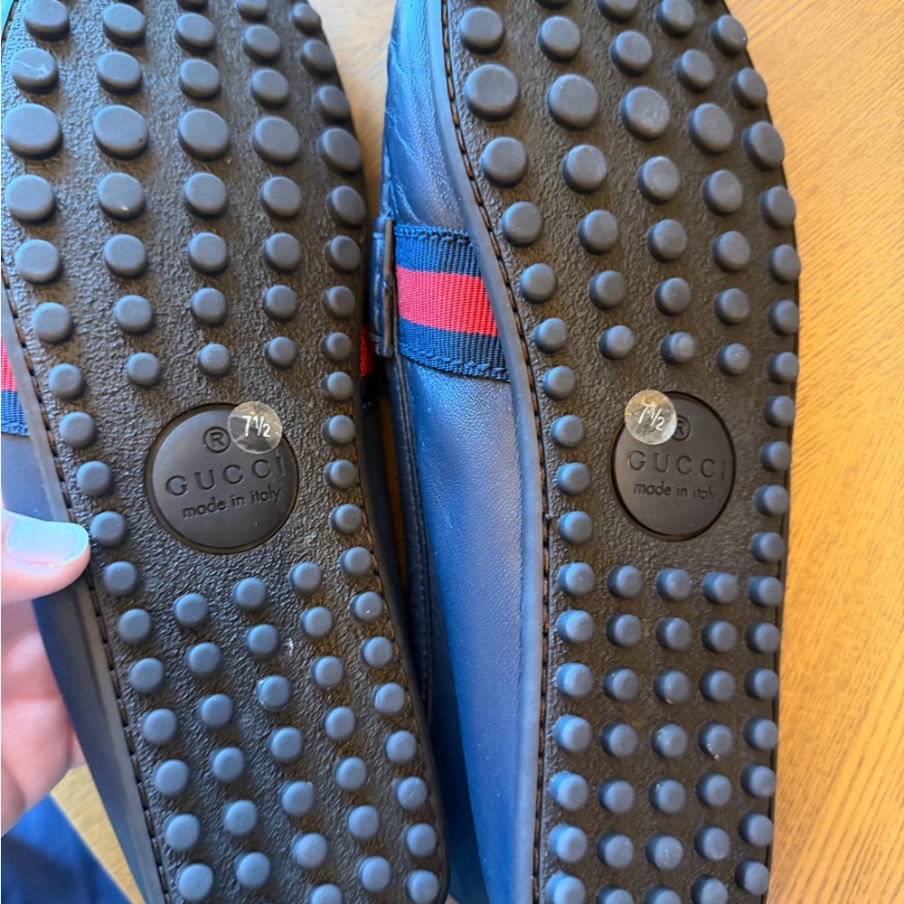 Men's Navy Gucci Web Accent Driver Loafers - Picture 5 of 10